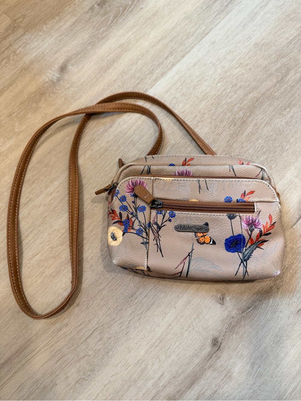 MultiSac Floral Crossbody Organizer Bag Beige Multi Pocket Purse